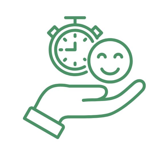 Icon auf der Hand schwebt eine Uhr und ein glücklicher Emoji