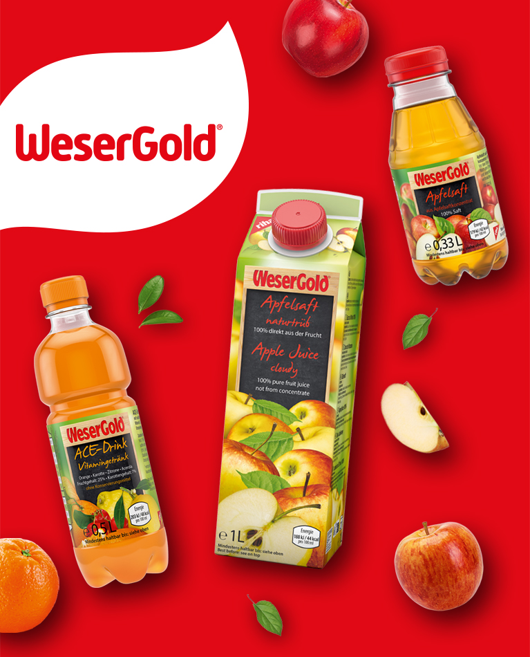 WeserGold Säfte Geschmack Apfel, Multi, und ACE Getränk