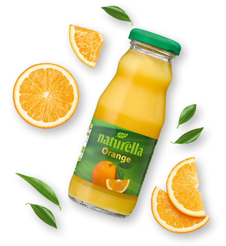 Ein Orangensaft von Naturella in 0,2L Glas